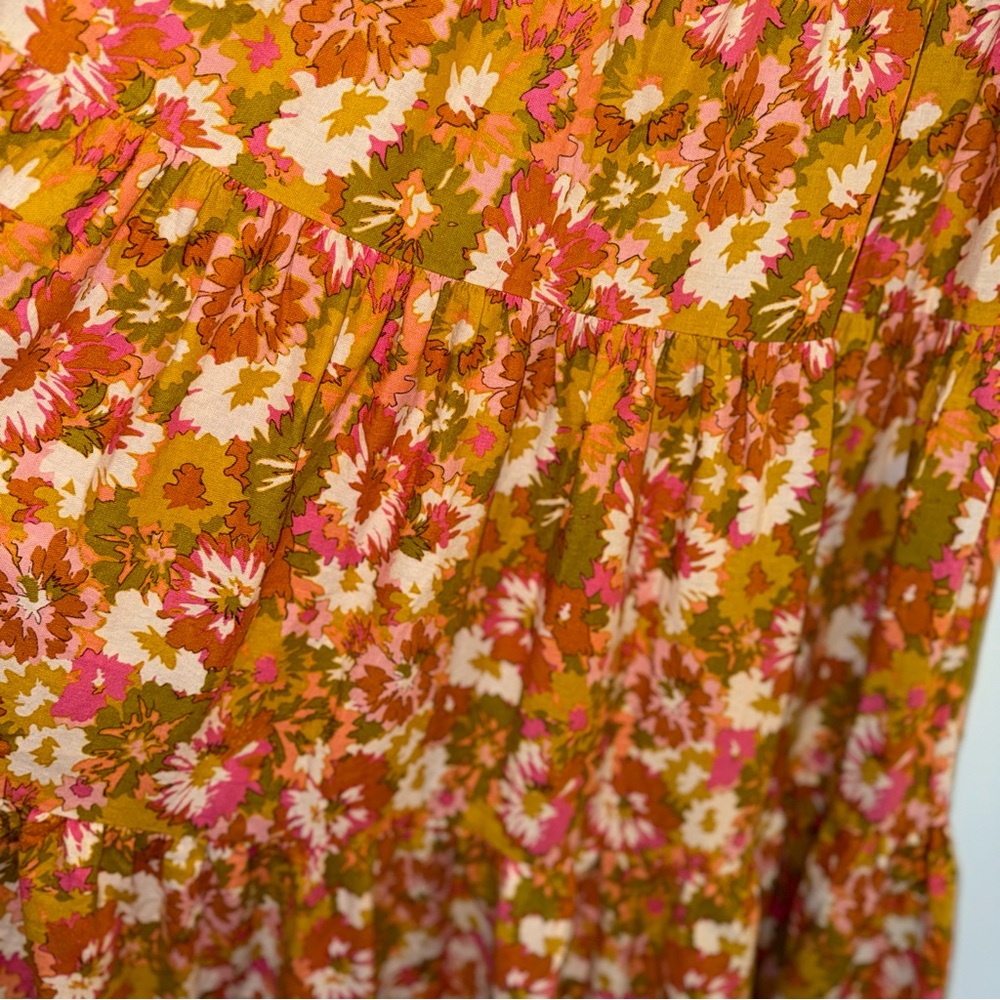 House of Harlow Bow Tie Front Linen Blend Tiered Maxi Dress in Mustard-Pink sz M - Picture 5 of 10